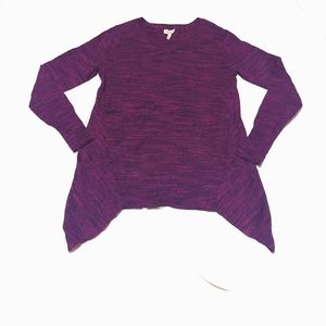 LOGO Purple Space-dye Long Tunic Sweater with Shark Bite Hem and Pockets
